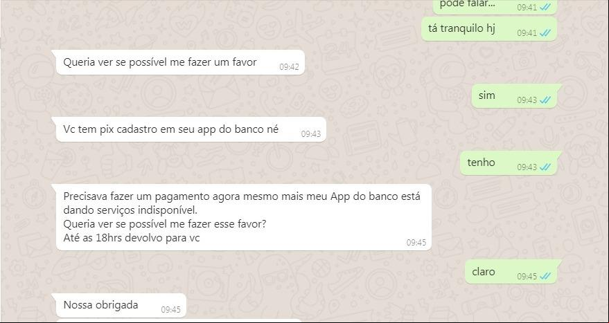 Detalhes da conversa dos estelionatários Detalhes da conversa dos estelionatários