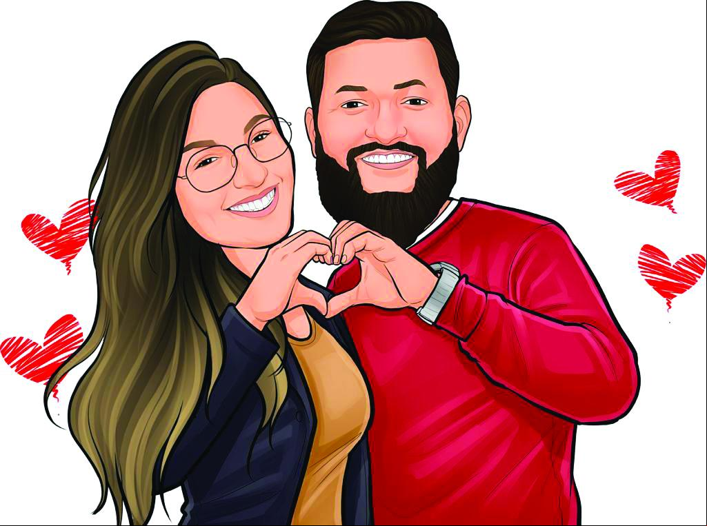 Exemplo de desenho feito na Curingas Caricanecas para o Dia dos Namorados