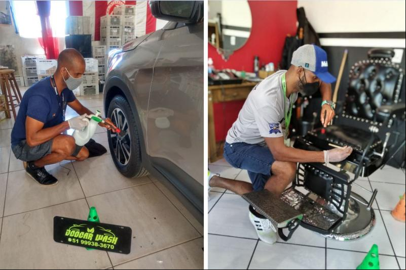 Alexandre trabalha com lavagem ecológica e com hidratação e proteção de bancos de couro