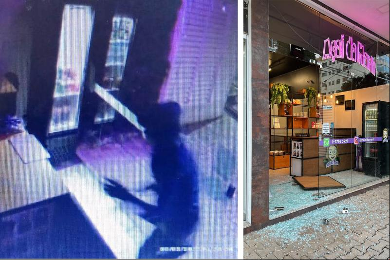 Câmeras de segurança flagraram indivíduo invadindo o Açaí da Marli