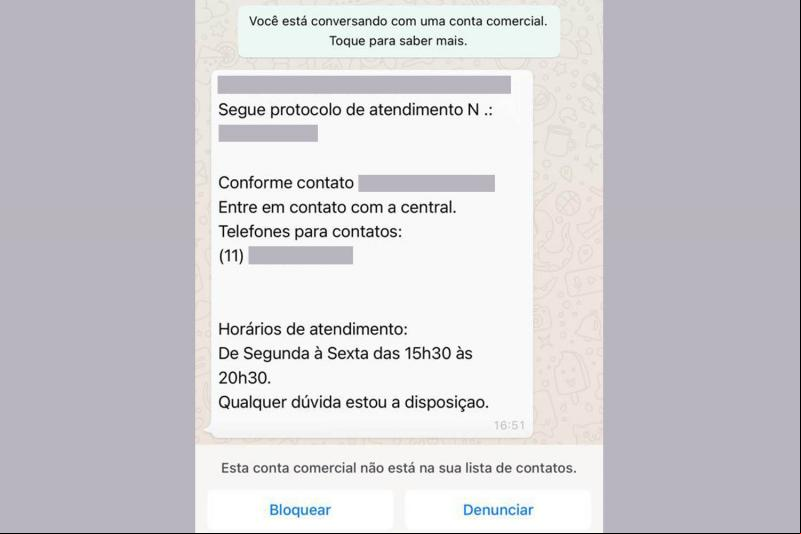 Mensagem enviada pelo WhatsApp