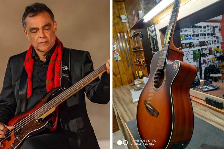 Nando, da banda Roupa Nova, e o violão reparado por Jair 