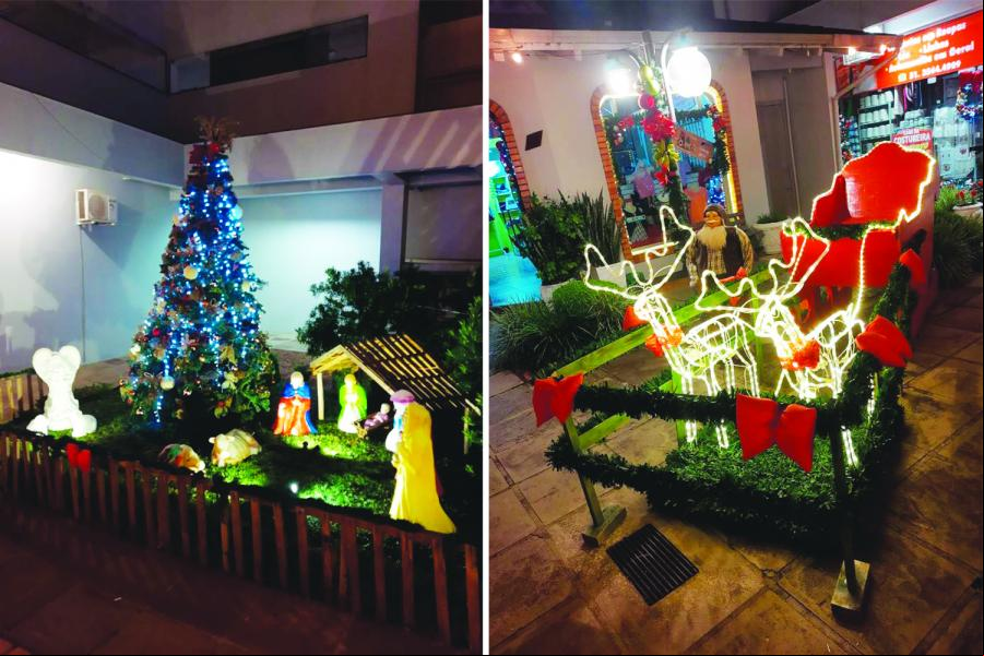 Presépio resgata símbolos natalinos. Trenó iluminado é uma das atrações da galeria (Fotos: Cantina MassaSá)